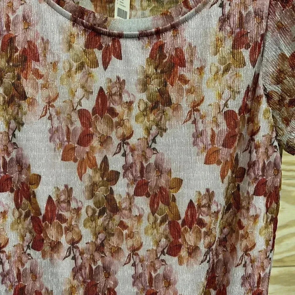 Anthropologie Eva Franco Metallic Floral Tie Front Short Sleeve Shirt Sz Medium - Picture 4 of 11